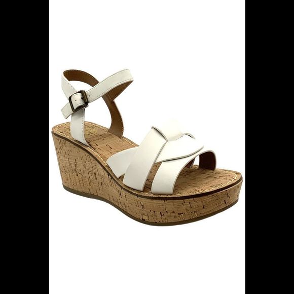 White Mountain Women's Simple Platform Wedge Sandals White - Medium - Picture 1 of 3